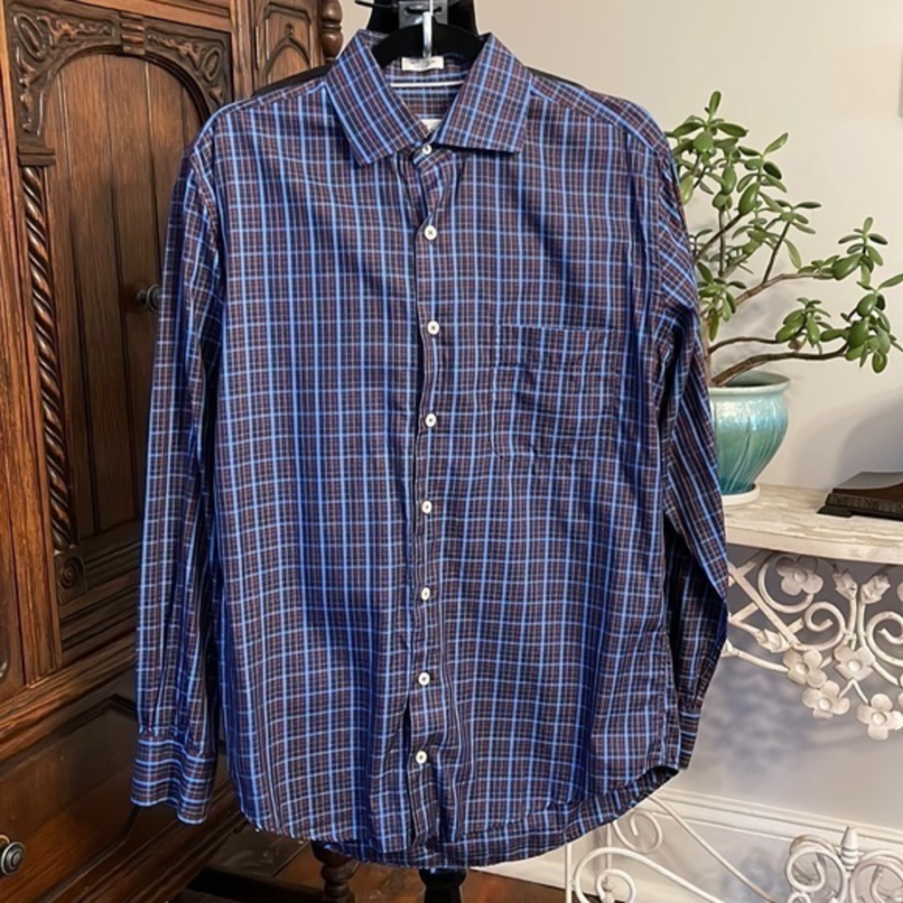 Peter Millar Blue Plaid Button Down Men's size M EUC